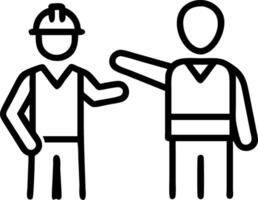 Senior male engineer training and explaining work to new employee wearing vest and safety jacket with hardhat helmet while pointing towards machine in factory and giving instructio vector