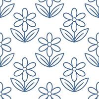 Scandinavian minimalist floral seamless tile pattern with cool blues and simple lines for modern home decor vector