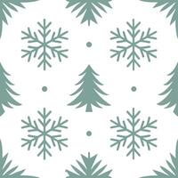 Scandinavian snowflakes and pine trees seamless tile pattern with cool tones and minimalist designs for modern decor vector