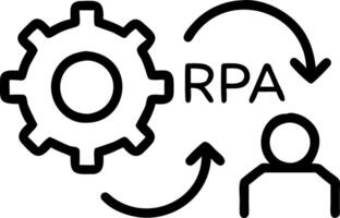 RPA business robotic automation gear icon improves workplace efficiency fosters streamlined tasks synergy based approach digital transformation drives productivity vector