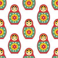 Russian Matryoshka dolls and folk patterns seamless tile pattern with vibrant colors and traditional designs for cultural decor vector