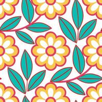Retro botanical seamless pattern with bold colors for lively interiors vector
