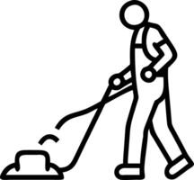 Professional cleaner in yellow overalls using vacuum cleaner on carpet ensuring spotless environment vector