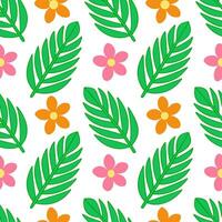 Playful summer leaves seamless pattern with colorful tropical leaves and flowers for vibrant spaces Set 2 vector