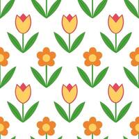 Playful spring garden seamless pattern with tulips and buttercups for vibrant home gardens vector