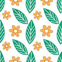 Playful summer leaves seamless pattern with colorful tropical leaves and flowers for vibrant spaces vector