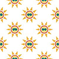 Playful summer sun seamless tile pattern with sunglasses and sun rays for to fun and sunny home environment vector