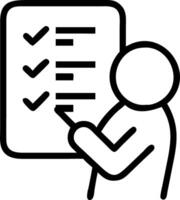 Person holding tablet ticking checkmark on online checklist form verifying business task details and evaluation process vector