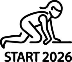New Year Resolution 2026 concept with Start 2026 written on athletics track and athlete woman runner preparing for new year at sunset symbolizing challenge and change planning heal vector