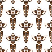 Native American totem poles and feathers seamless tile pattern with earthy tones and cultural motifs for authentic decor Set 2 vector
