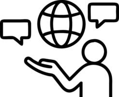 Multilingual translation concept person holds holographic globe speech bubbles in multiple languages bridging communication fosters global brand approach vector