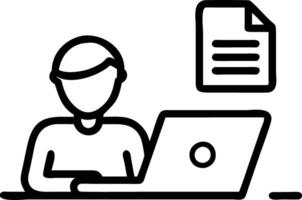 Man writing resume and CV in home office with laptop before sending for new work typing curriculum vitae for job application vector