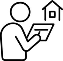 Man searching for building plots on cadastral plan using digital tablet choosing and buying land for house construction representing real estate planning and property investment co vector