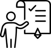 Man touches virtual document for management approval streamlines workflow clarifies project acceptance fosters brand alignment ensures timely sign off vector