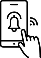 Man holding smartphone pressing notification bell on app screen close up remote online alerts home security signal vector