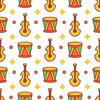 Local festivals and traditional instruments seamless tile pattern with vibrant colors and dynamic shapes vector