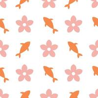 Japanese Sakura and Koi Fish seamless tile pattern with soft pinks and vibrant oranges for serene home decor vector