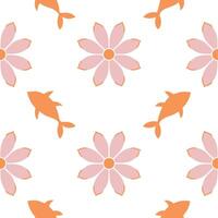 Japanese Sakura and Koi seamless tile pattern with soft pinks and vibrant oranges for tranquil home decor vector