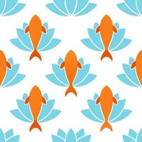 Japanese koi fish and lotus seamless tile pattern with vibrant oranges and serene blues for tranquil decor vector