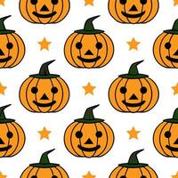 Jack to lanterns and witches seamless tile pattern with vibrant orange and magical elements for enchanting Halloween decor Set 2 vector