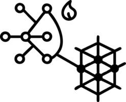 Intricate depiction of glowing red and orange atomic structures interconnected by lines representing molecular network or crystalline lattice vector