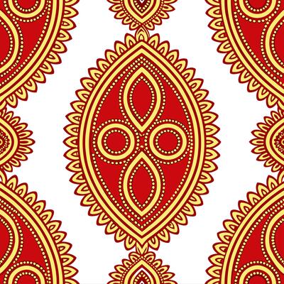 Indian mehndi designs and paisley borders seamless tile pattern with rich reds and golds for festive decor