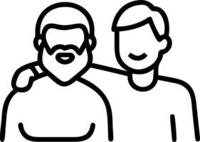 Hipster adult son and elderly father with beards talking and relaxing in home garden enjoying Fathers Day with hugs and smiles vector