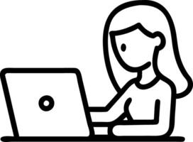 Hipster teen girl student sitting at kitchen table using laptop computer touchpad mock up white blank monitor screen learning online on modern notebook working from home office Ov vector