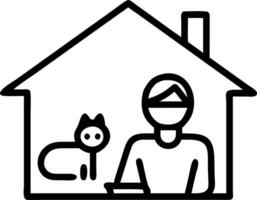 Home office with work from home and playing with cat wearing face mask while working to keep social distancing during COVID 19 freelancer work online lifestyle concept vector