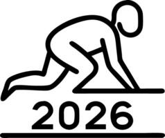 happy new year 2026 symbolizes the start of the new year Rear view of to man preparing to run on the athletics track engraved with the year 2026 The goal of SuccessGetting ready vector