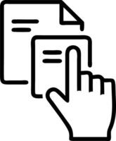 Hand touching document icon on virtual screen to document management online documentation database and digital file storage system software records keeping database technology doc vector