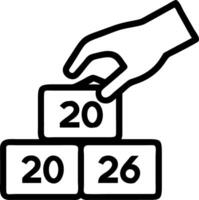Hand placing wooden cube labeled 2026 on top of stack of coins with sky blue background symbolizing saving money and financial planning for 2026 investment Set 2 vector