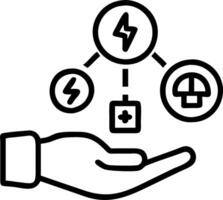 Hand holding with environment Icons over the Network connection on to green background to Technology and environmental protection renewable sustainable energy sources vector