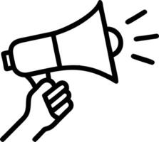 Hand holding to red megaphone with protest crowd in background vibrant atmosphere focused on voice vector