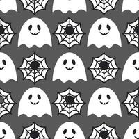 Halloween ghosts and goblins seamless tile pattern with spooky elements and dark hues for eerie decor vector