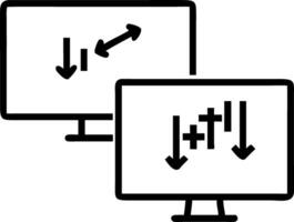Graph showing stock market fluctuations dual monitor setup busy trading floor background vector