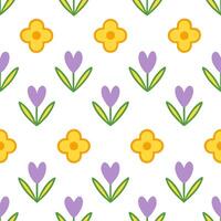 Fresh spring flower seamless pattern with crocuses and primroses for uplifting spaces vector