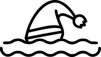 Festive surfboard adorned with Santa hat resting on shoreline with gentle ocean waves in background vector