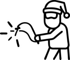 Festive welder dressed as Santa creating metal sparks in to workshop illuminated with warm ambient lighting vector