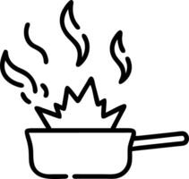 Fiery explosion erupts from pot on kitchen stove highlighting chaotic cooking mishap vector