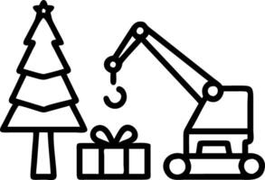Festive scene featuring toy crane lifting gift near decorated Christmas tree surrounded by snow and colorful presents Set 2 vector