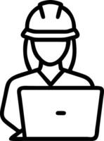 Female engineer using laptop for safety control checks or manufacturing maintenance work in factory building or construction site vector
