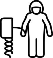 Documentary style photo of person in white air conditioned suit with large square hot coil attached appearing humorous in urban setting Set 2 vector