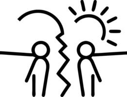 Couple silhouette breaking up to relation on the road at sunset symbolizing separation emotional distress and the end of to relationship vector