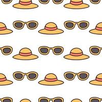 Cool summer seamless tile pattern with sunglasses and beach hats for stylish vacation spots vector