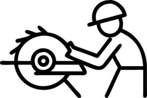 Carpenter using electric circular saw to cut wood showcasing woodworking skills and craftsmanship in workshop vector