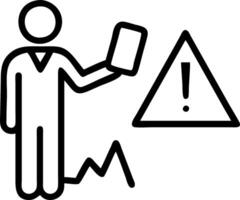 Businessman using smartphone displaying virtual stock growth graph with red warning sign caution in economic crisis investment vector