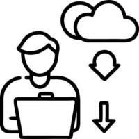 Businessman downloads files installs laptop software cloud based backup assures data integrity brand continuity shields from security hazards ensures system readiness vector