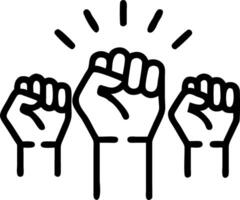 Business team raising fist in air during corporate celebration symbolizing victory success and winning depicted with glowing blue low polygon particle and triangle style design con vector