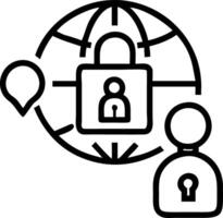 Business professionals using global network security technology with encryption and padlock icons on virtual interface representing cybersecurity and personal information protectio vector
